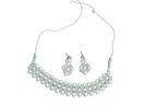 Pearl and crystal necklace with beaded floral motifs and matching earrings