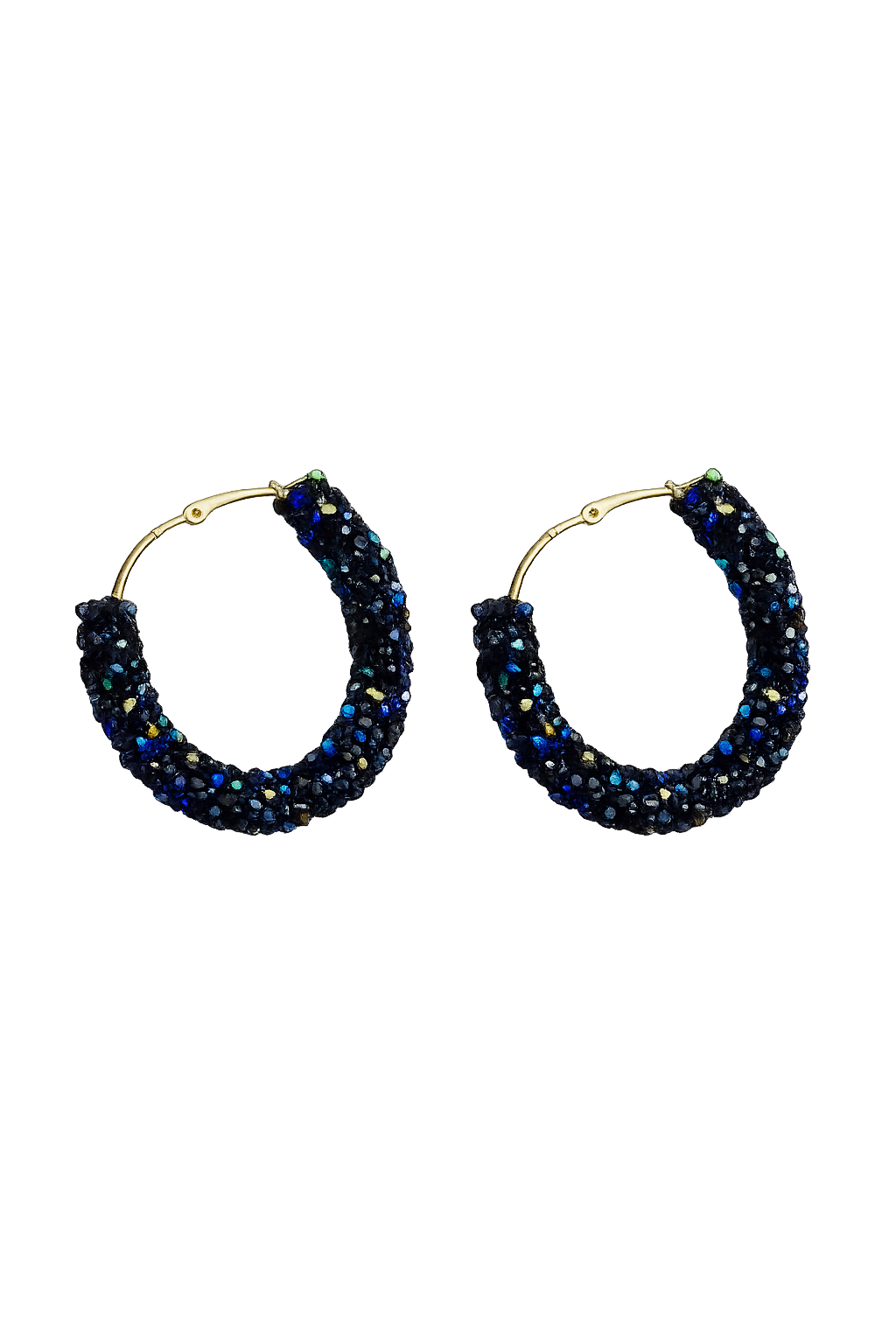 Midnight Shimmer Crystal Encrusted Hoop Earrings - Gold Tone Clasp