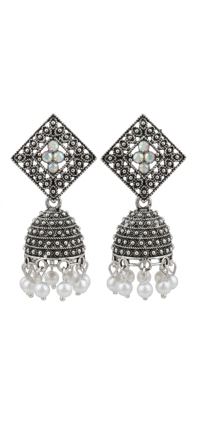 Premium Silver Oxidized Jhumka Earrings Combo - Set of 4 Pairs