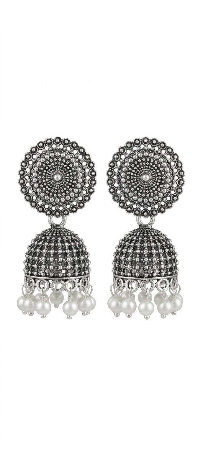 Premium Silver Oxidized Jhumka Earrings Combo - Set of 4 Pairs
