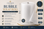 Bubble wrap roll with white 60 GSM cushioning wrap, 2 ft height, on a tube