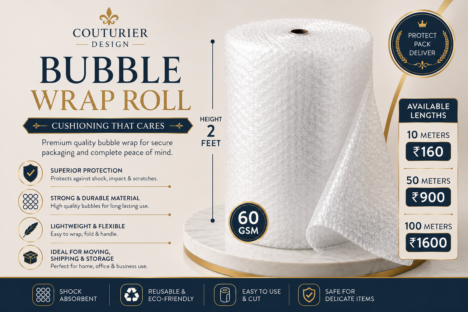 White bubble wrap roll for packaging, moving, and shipping protection