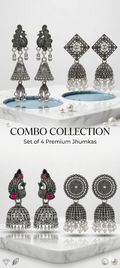 Premium Silver Oxidized Jhumka Earrings Combo - Set of 4 Pairs
