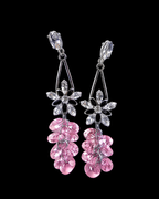 Pink crystal floral drop earrings with faceted flower and teardrop dangles
