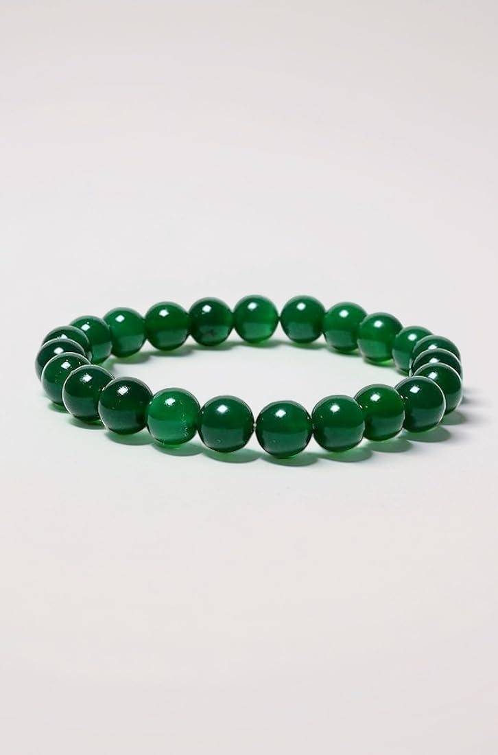 Green Onyx beaded bracelet with natural stone beads on a stretch bracelet for men and women by Couturier Design.