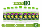 Pack of 10 Hana lemon juice drink bottles, green caps and front labels.