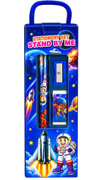Space edition kids stationery set with pencil, sharpener and eraser