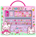Pink Sweet bunny stationery set with ruler pencils sharpener eraser and storage case