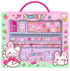 Pink Sweet bunny stationery set with ruler pencils sharpener eraser and storage case
