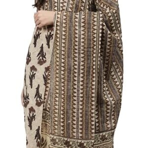 A woman wearing a Cotton Printed Straight Kurta with Palazzo Pants & Dupatta Set suit.