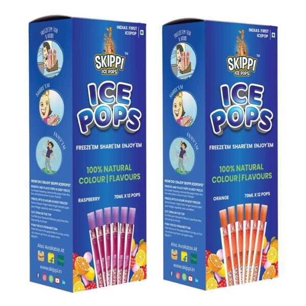 Skippi Icepops ,Raspberry & Orange Flavors (12+12 Pops Boxes)