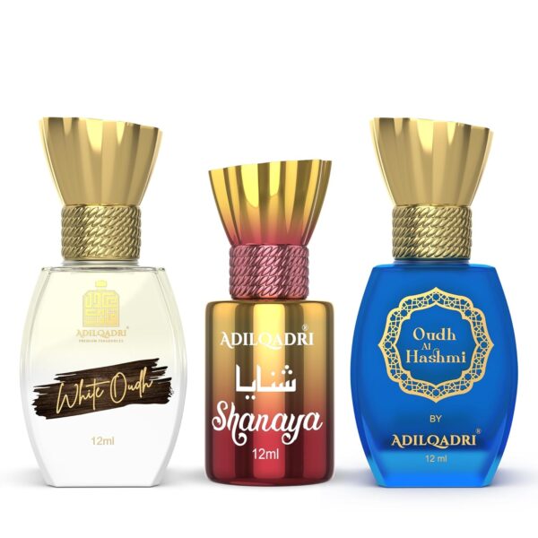 AdilQadri Luxury Roll-On Attar Pack of 3 | Shanaya + White Oudh + Oudh Al Hashmi | 12ml each