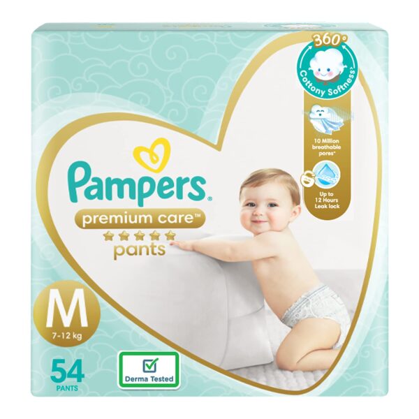 Pampers Premium Care Pants Style Baby Diapers, Medium (M) Size, 54 Count,