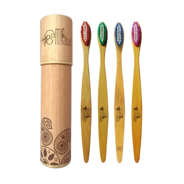 BambooIndia Bamboo Manual Toothbrush (Pack Of 4) - Multi Colour