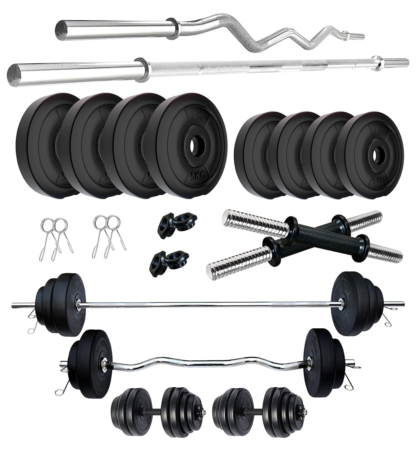 Home Gym Set 30 Kg (30 Kg PVC Weight, 4 Ft Plain Rod, 3 Ft Curl Rod, 14 ...