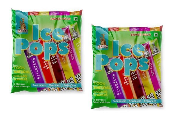 Skippi Ice Pops Fruit Flavored Ice Pops, Ice Bars - Bag of 36pcs Pack of 2