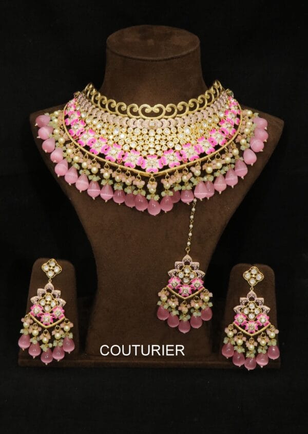 Bridal Polki Kundan Jewellery Set (Pink)