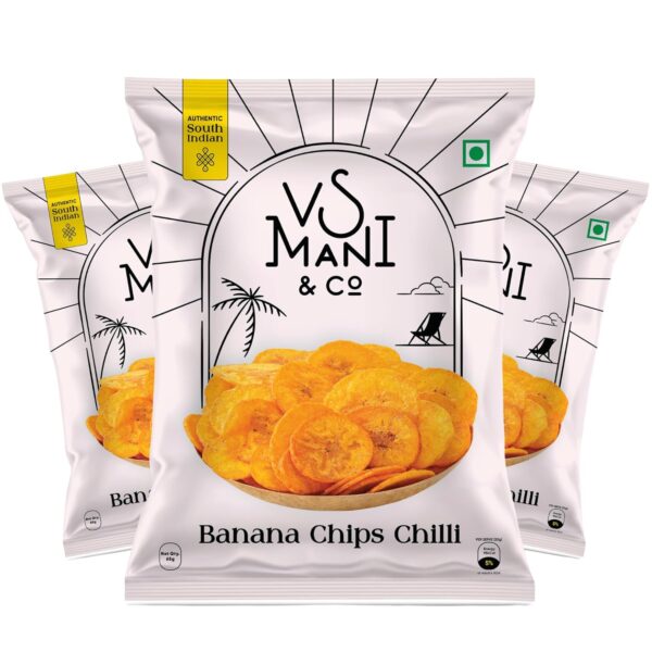 VS Mani & Co Authentic South Indian Chilli Banana Chips ,(Pack of 3) 65 Gm Each