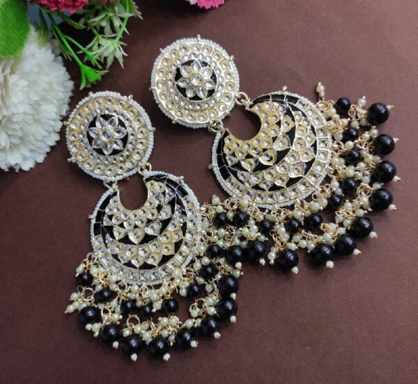 Bridal Meenakari Gold Plated Chandbali Traditional Earrings for Women – Black