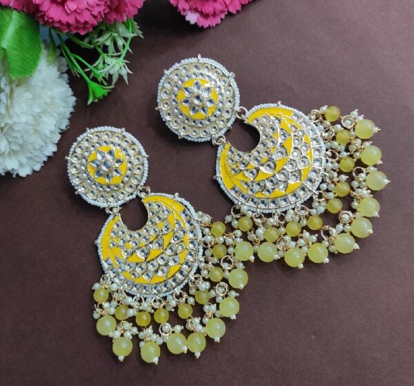 Bridal Meenakari Gold Plated Chandbali Traditional Earrings for Women – Yellow