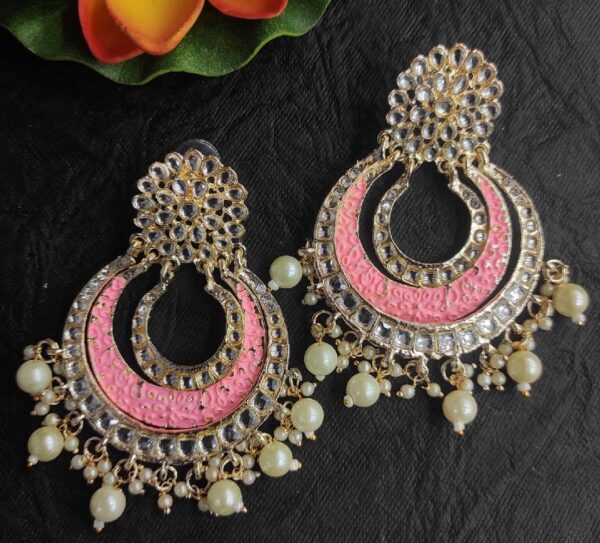 Meenakari Gold Plated Chandbali Traditional Earrings for Women – Pink