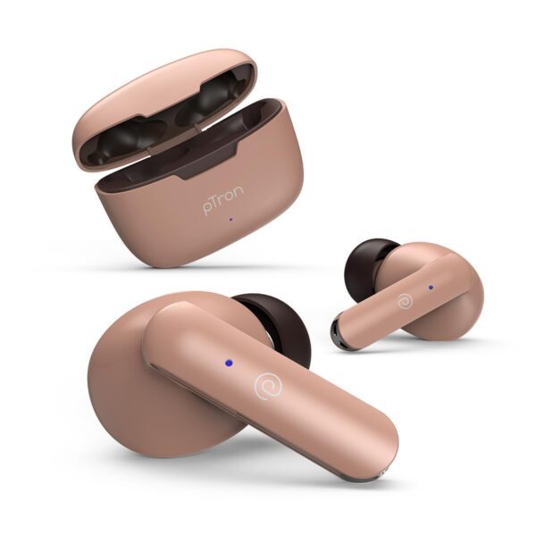 pTron Bassbuds Duo in-Ear Wireless Earbuds with Immersive Sound (Brown)