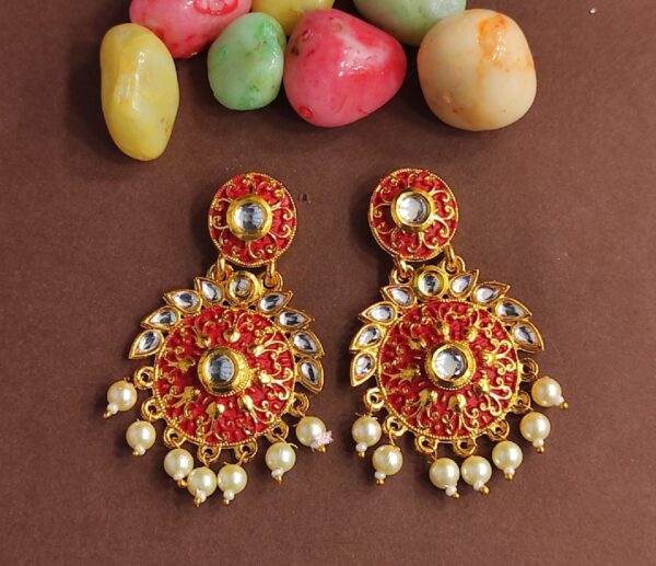 Elegant Meenakari Gold Plated Chandbali Traditional Earrings for Women – Red