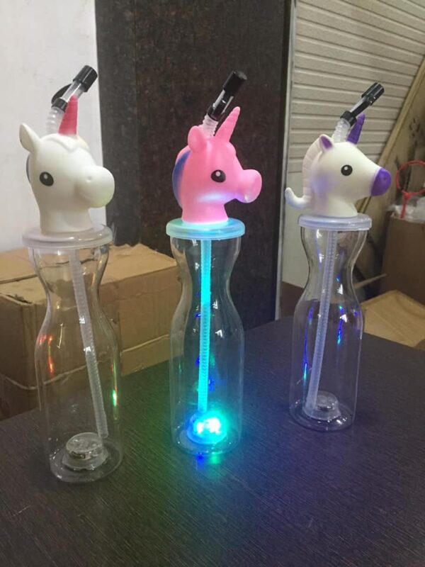 Unicorn Face Design Water Bottle With Straw - 1Ps