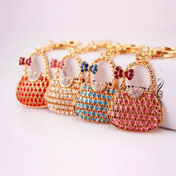 kf H27a68ae6c70b4a76a2db733e33201196w Creative 4 color cute rhinestone ladies handbag shape keychain bag accessories keychain metal pendant small gift