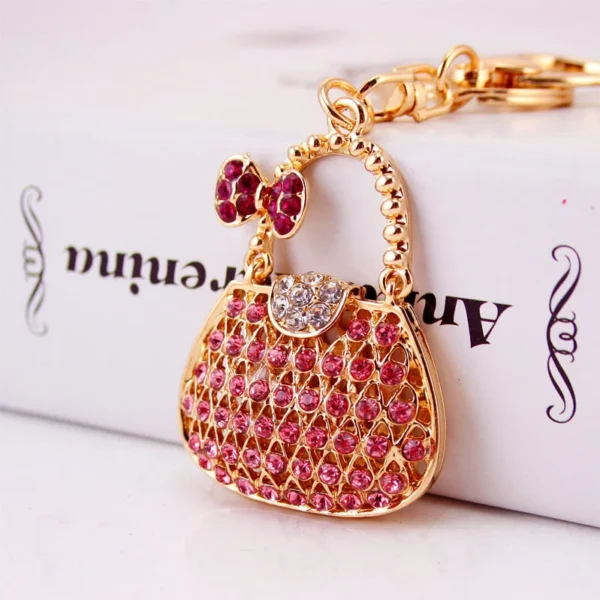 kf H61edf52d62294c72bd3b2cbf0e894115F Creative 4 color cute rhinestone ladies handbag shape keychain bag accessories keychain metal pendant small gift