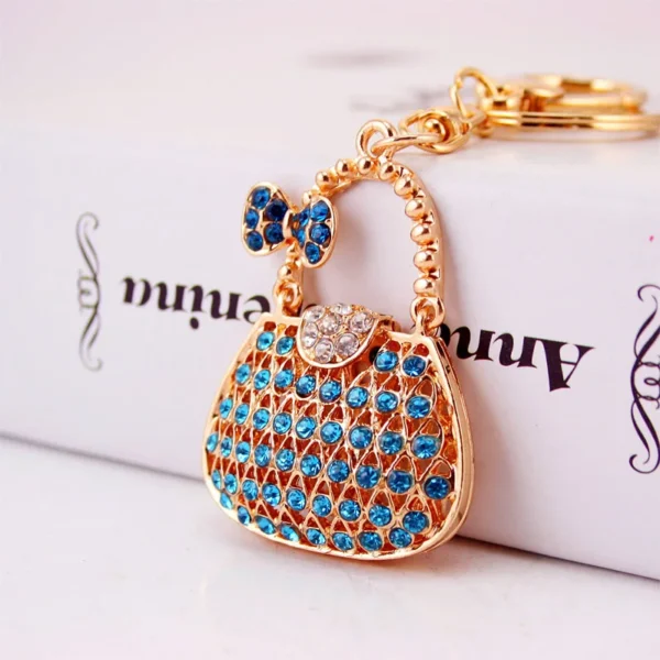 kf H878d9f97743343209a292190c2973e6bP Creative 4 color cute rhinestone ladies handbag shape keychain bag accessories keychain metal pendant small gift