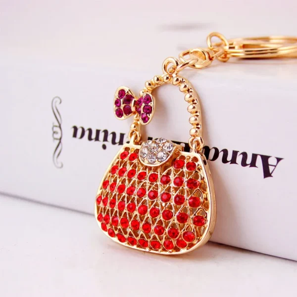 kf He0e75e6ce8fa450dbadec444bf48922bb Creative 4 color cute rhinestone ladies handbag shape keychain bag accessories keychain metal pendant small gift