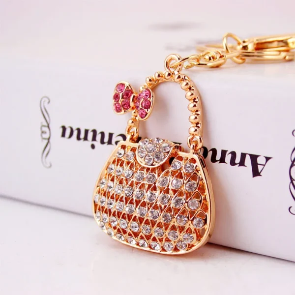 kf Hf582363420324415bc0f1c9ecb4938a8N Creative 4 color cute rhinestone ladies handbag shape keychain bag accessories keychain metal pendant small gift